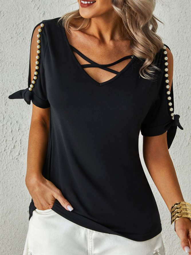 Women Plain Summer Casual Daily Standard Fit H-Line Regular Regular Size T-shirt