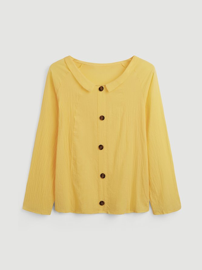 Peter Pan Collar Buttoned Casual Cotton-Blend Tops