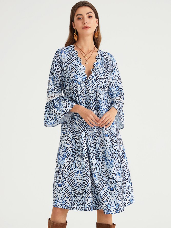 Printed Casual Short Sleeve Woven Dress