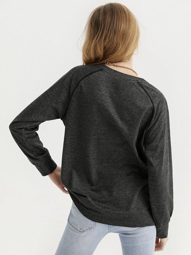 Spring Printed Casual Polyester Long sleeve Loose Crew Neck Regular Basic Plain Sweatshirts for Women