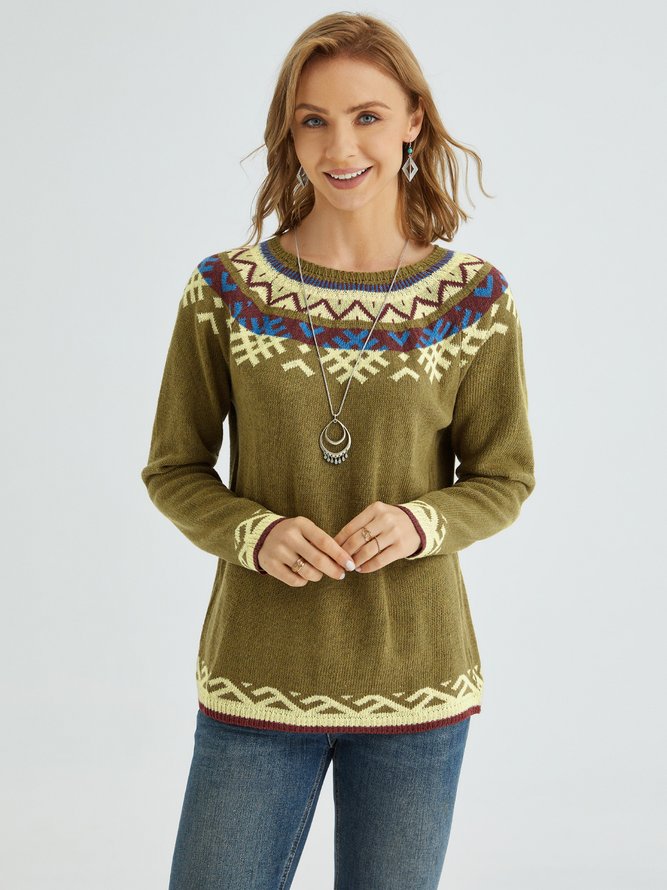 Casual Tribal Printed Crew Neck Long Sleeve Sweater