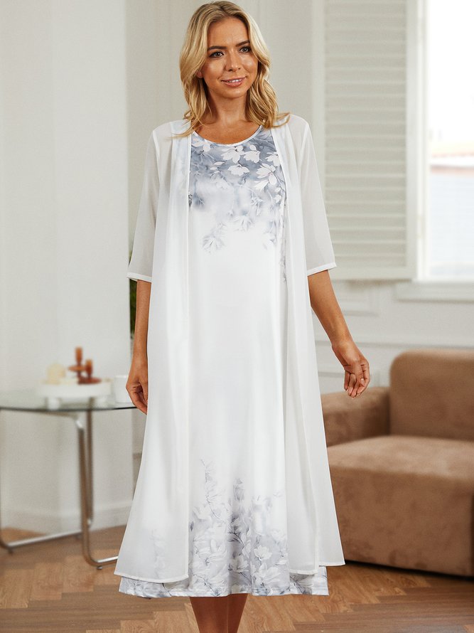 Cotton Blends Casual Floral Short Sleeve Knit Maxi Dress