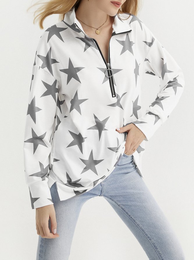 Women Casual Spring Printed V neck Daily Extended Styles Long sleeve Loose Regular Sweatshirts