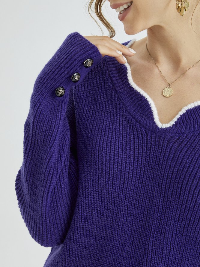 Plain Loosen Cotton Blends Sweater