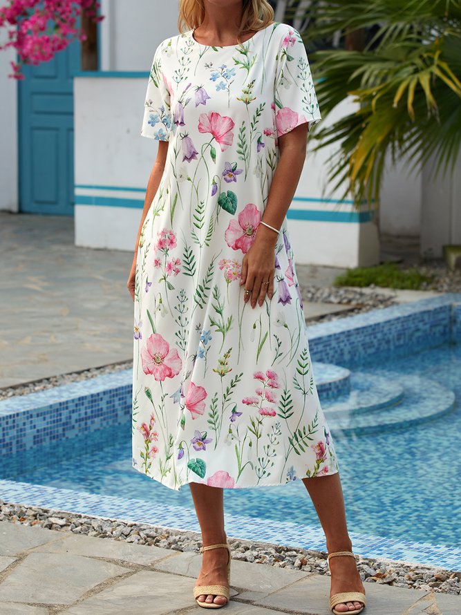 Women's Botanical Floral Design Loose Resort Maxi Dress