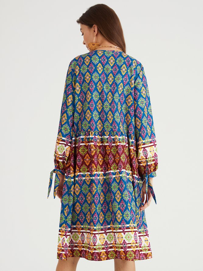 Ethnic Casual V Neck Dress