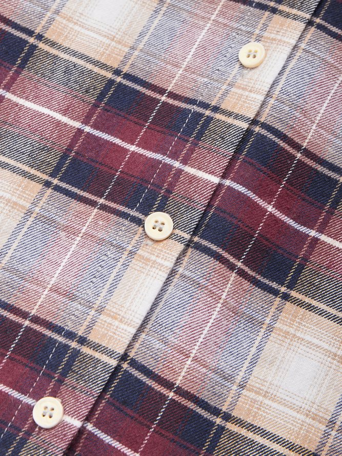 Casual Checkered/plaid Shirt Collar Blouse