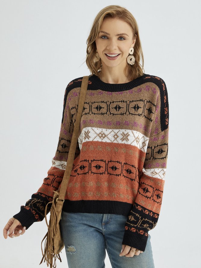 Boho Floral Knitted Shift Sweater