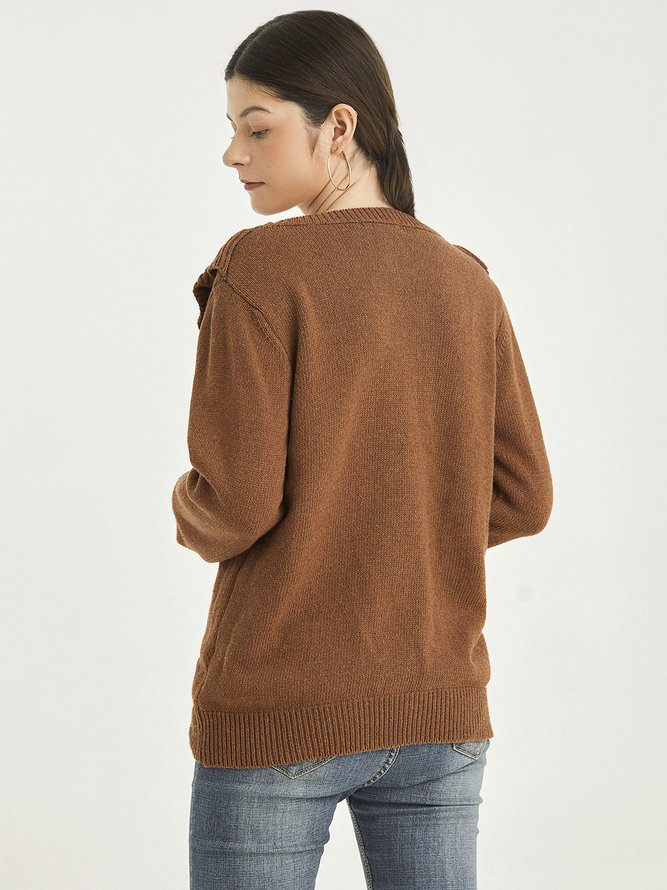 Brown Jacquard Long Sleeve Knitted Sweater