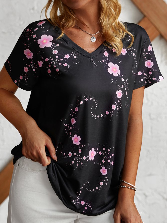 Gradient cherry flower loose holiday top T-shirt