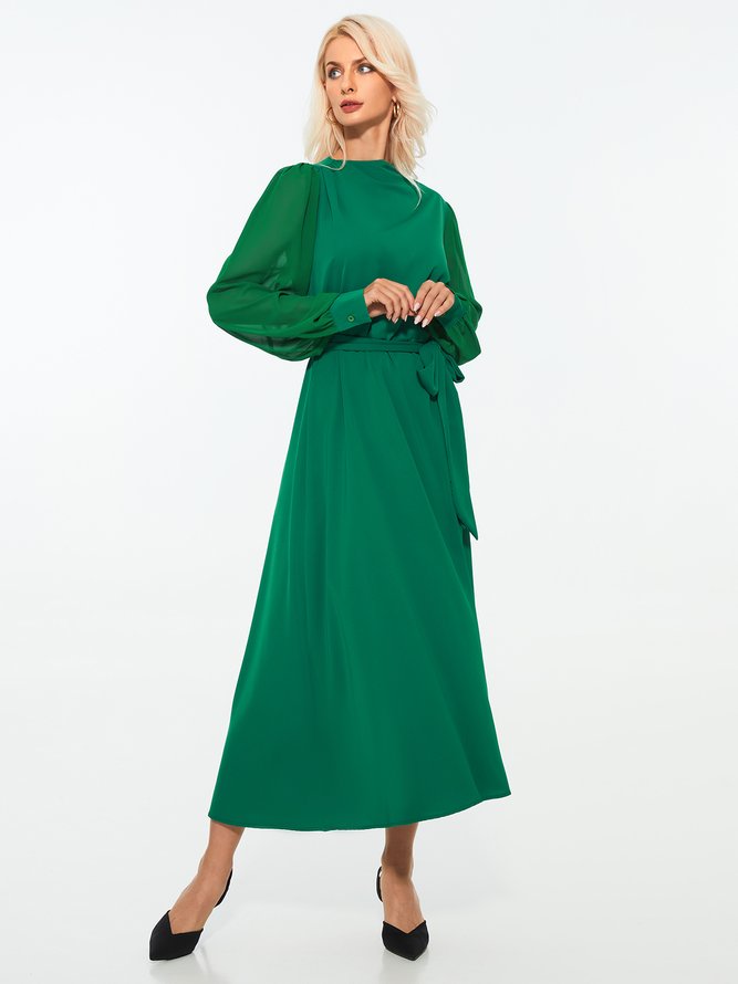 Elegant Regular Fit Plain Long Sleeve Midi Dress