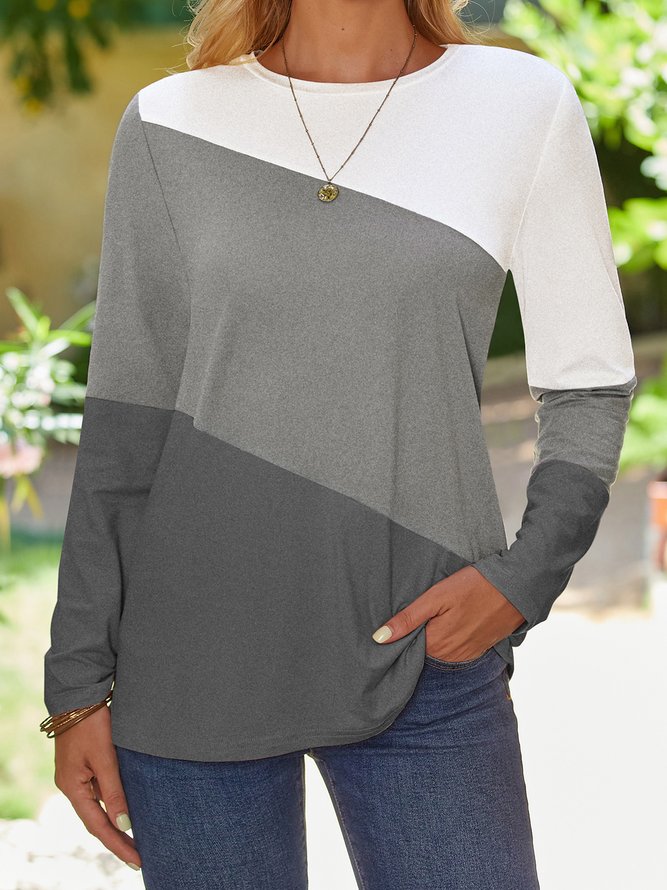 Color Block Long Sleeves Pullover T-shirt