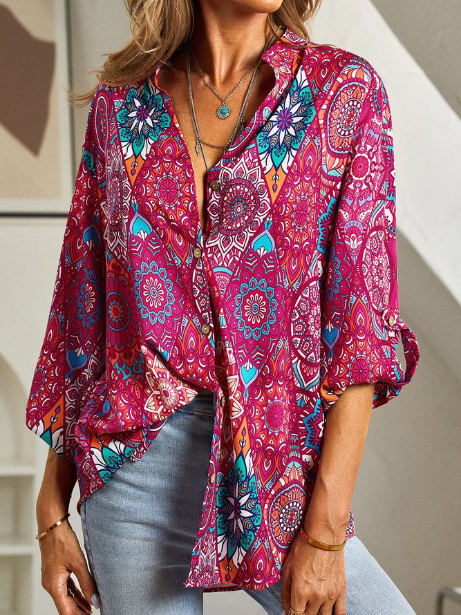 Ethnic 3/4 Sleeve Buttoned Casual Shirt