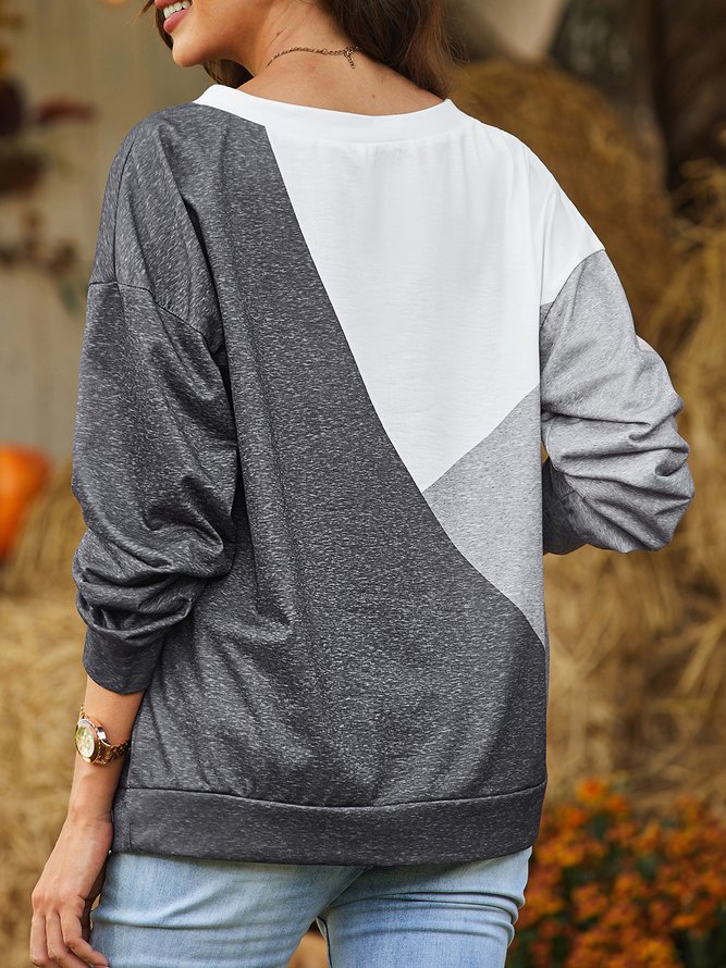 Plain color block zipper loose sweater