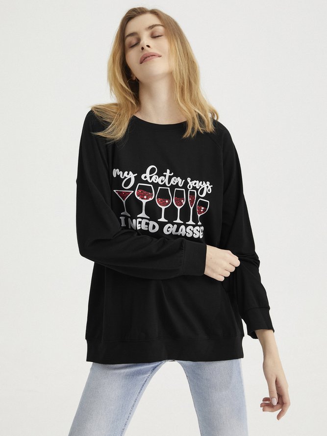 Women Casual Letter Spring Micro-Elasticity Daily Long sleeve Fit Cotton-Blend Regular Sweatshirts