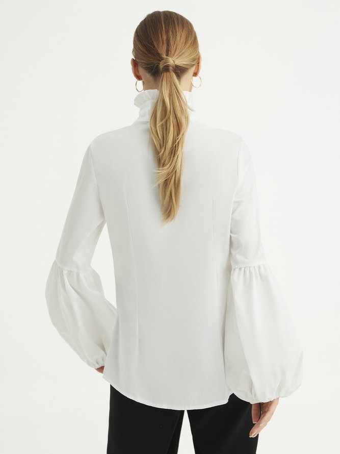 Solid Bishop Sleeve Casual Ruched Long Sleeve Blouse