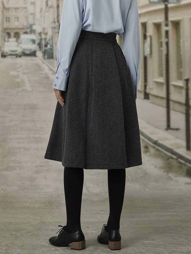 Gray Casual Cotton-Blend Plain Skirt