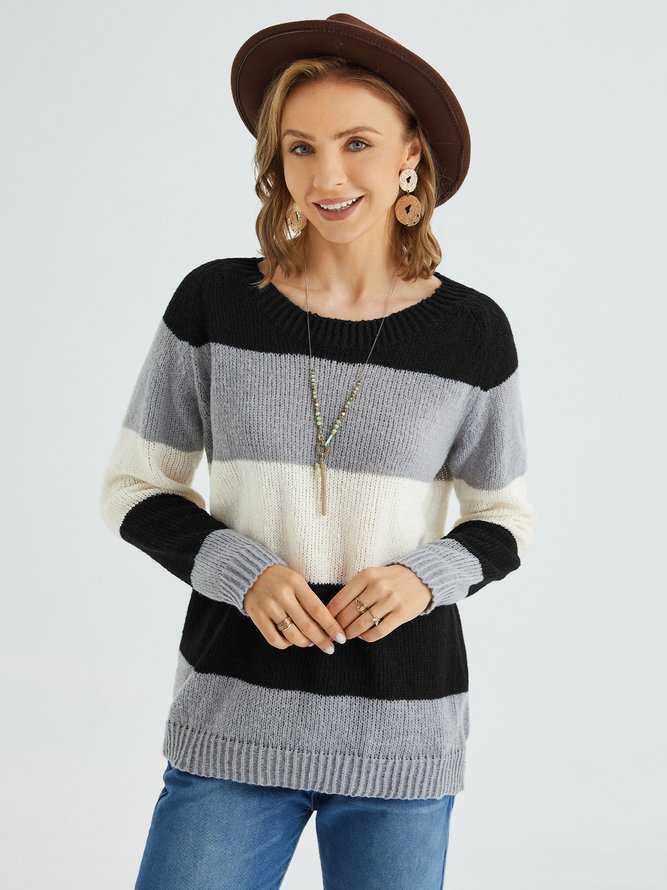 Plus size Long Sleeve Striped Casual Sweater