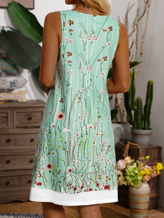 Floral Printed Sleeveless Knitting Dress