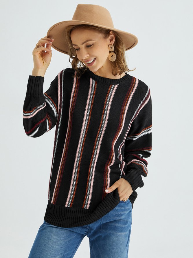 Crew Neck Long Sleeve Color-Block Sweater