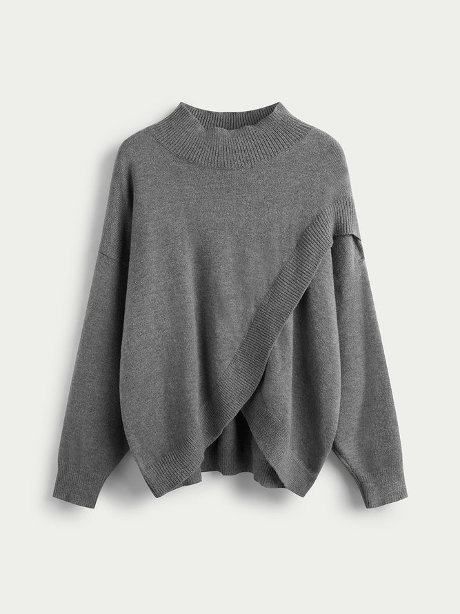 Fall A-line Long Sleeve Cross Casual Turtleneck Daily Sweater