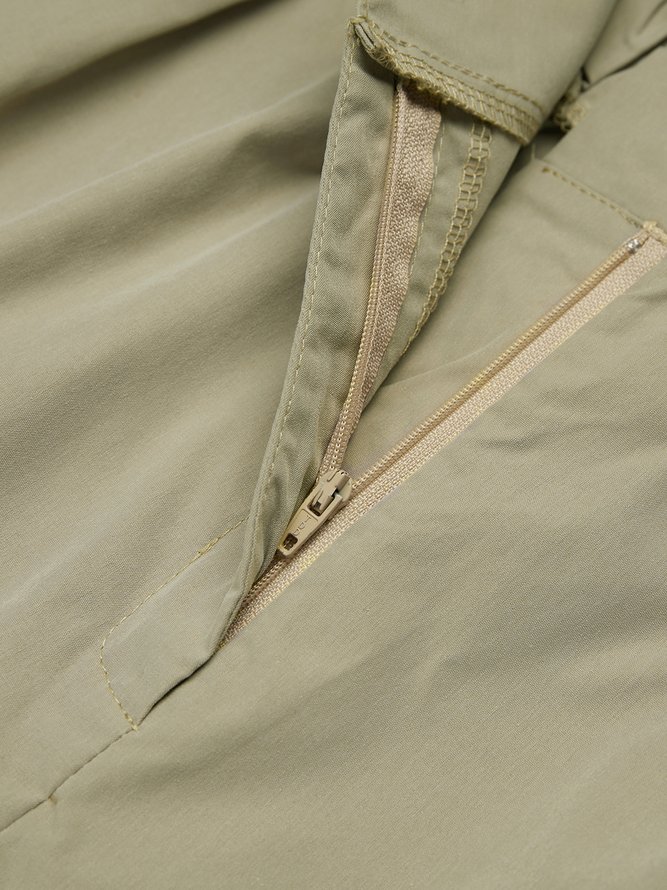 Khaki Plain Cotton-Blend Vintage Pants