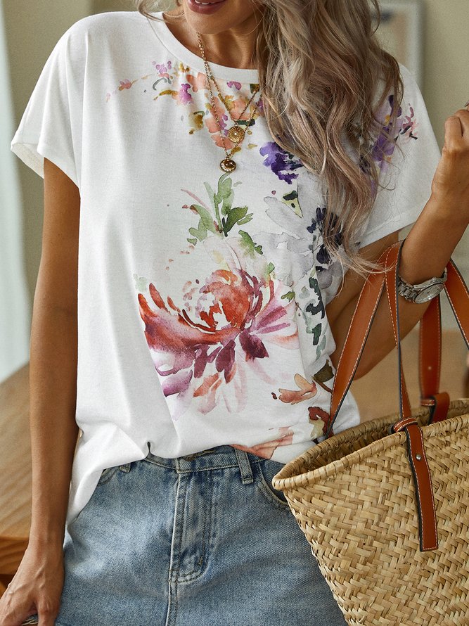 Jersey Floral Printed Casual T-Shirt