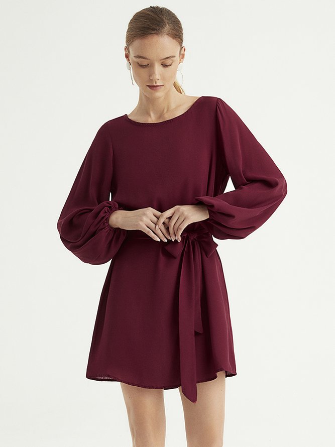 Burgundy Plain Long Sleeve Dress