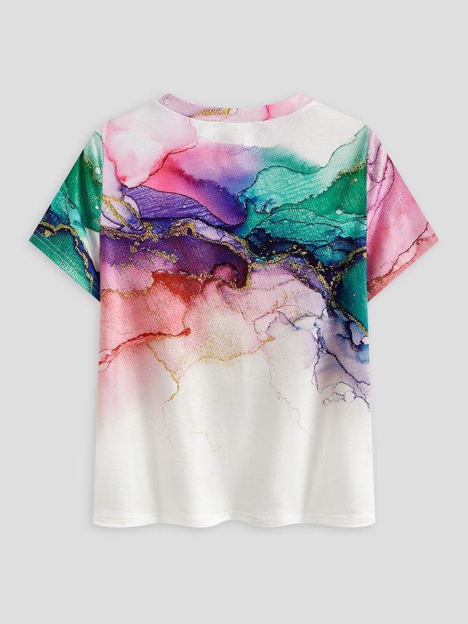 Casual Crew Neck Ombre Short Sleeve T-Shirt
