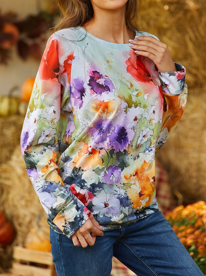 Holiday leaves and flowers loose top sweater