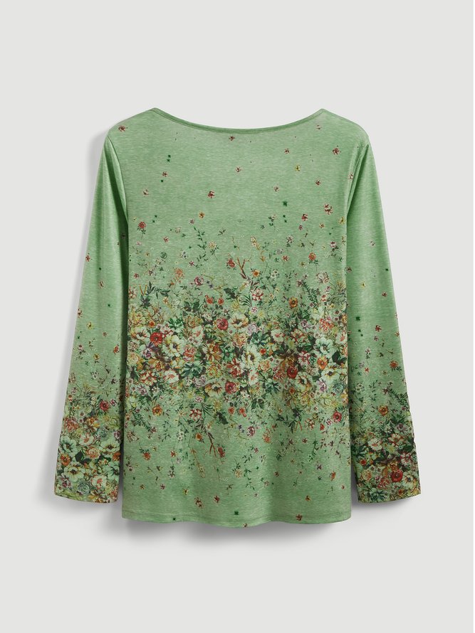 Casual Floral Design Long Sleeve Knit Top