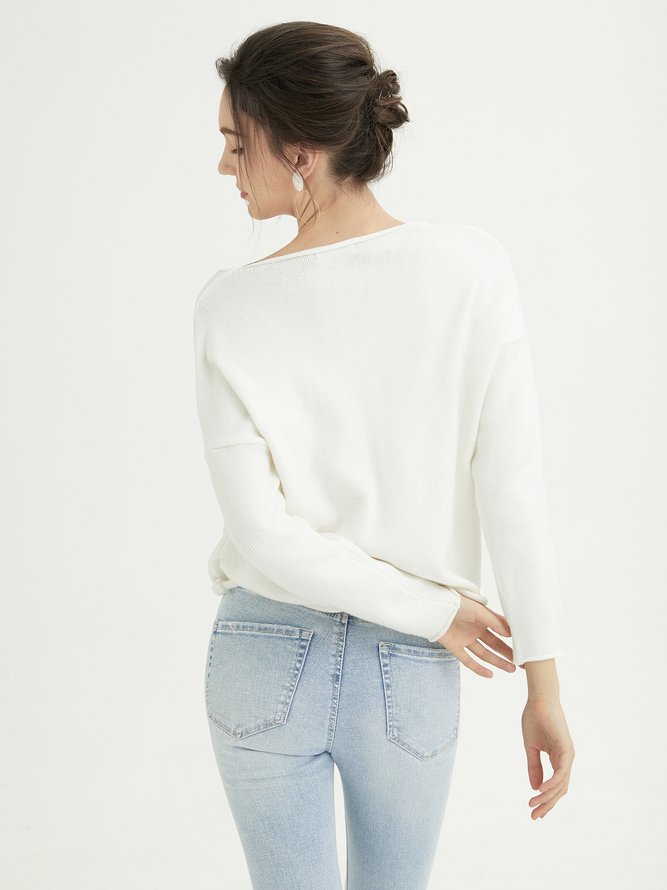 Cotton Long Sleeve V Neck Sweater