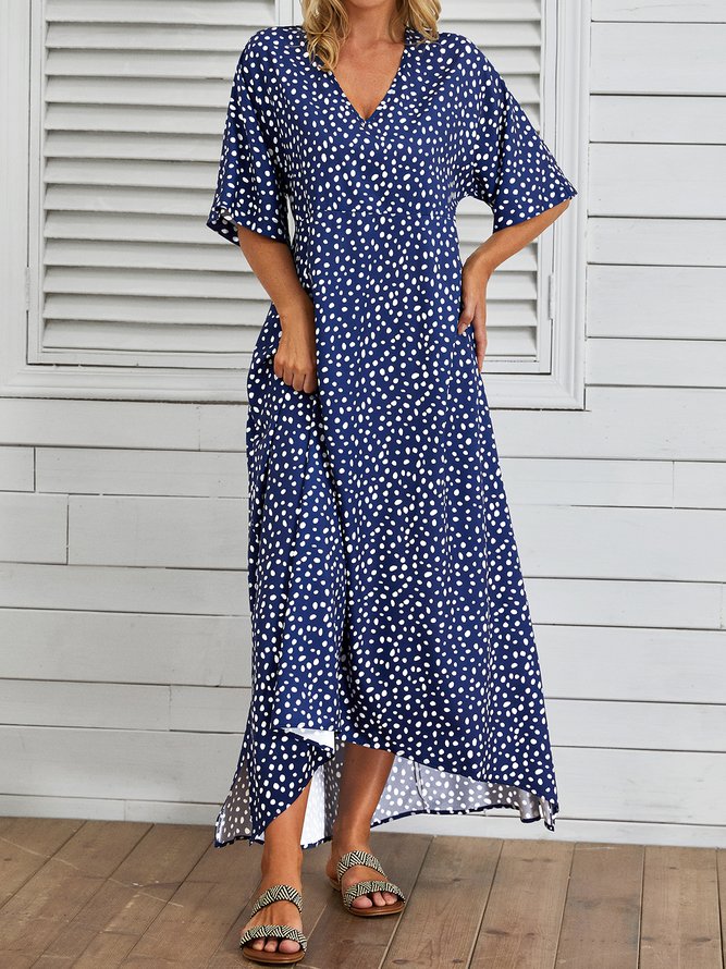 Casual Polka Dots Short Sleeve V Neck Plus Size Printed Maxi Dress