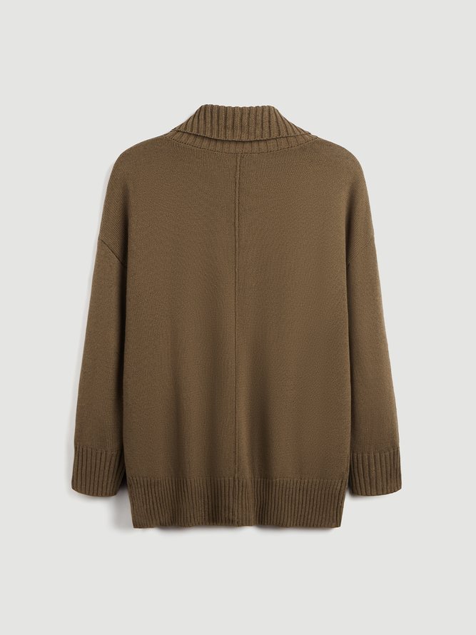Solid Long Sleeve Turtleneck Wool Blend Sweater