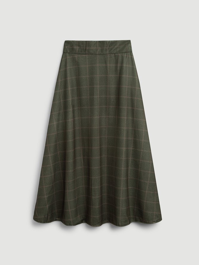 Cotton-Blend Casual Plaid Skirt