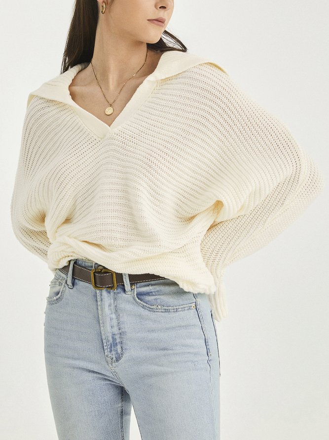 Long Sleeve Shirt Collar Sweet Knitted Sweater