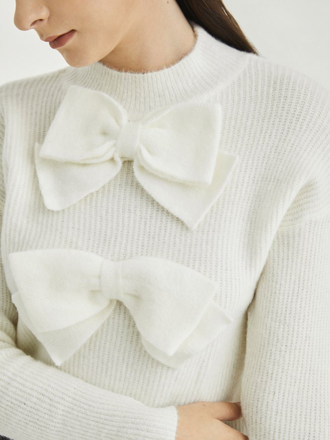 White Bow Turtleneck Knitted Sweet Sweater