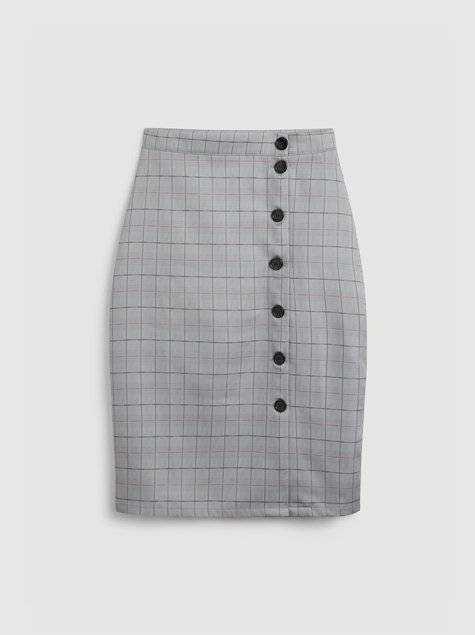 Elegant Regular fit Grid Midi Skirt