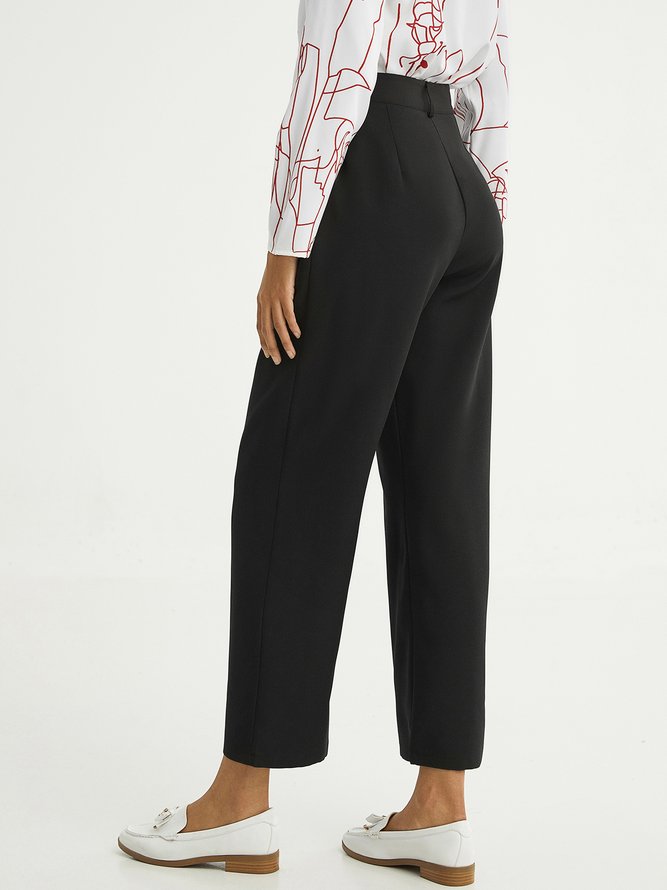 Urban Casual Solid Zip Up Straight Leg Pants