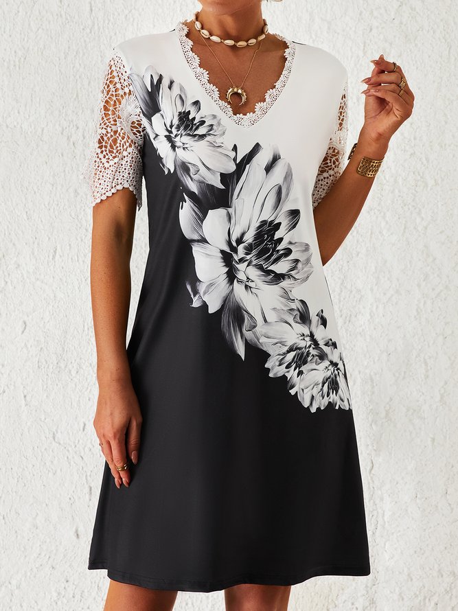 Printed Lace Patchwork Daily Dress