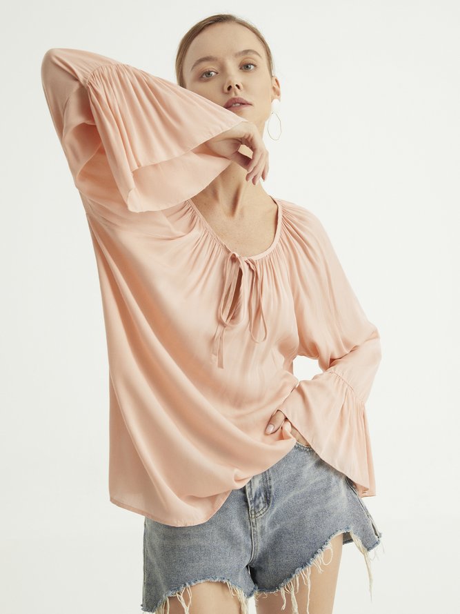Bell Sleeve Sexy Cotton-Blend Blouse