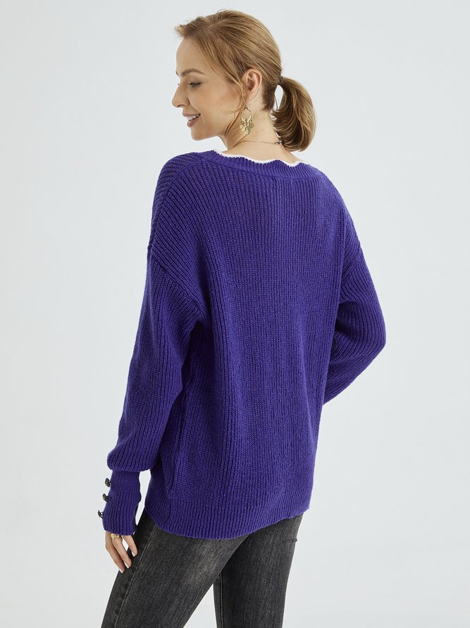 Plain Loosen Cotton Blends Sweater