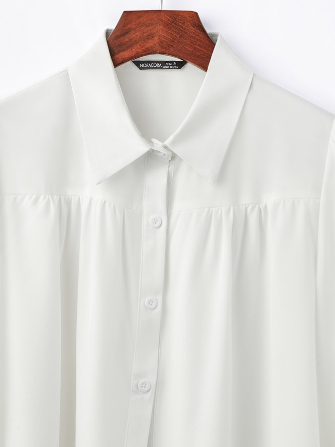 Plain Buttoned Shirt Collar Casual Loose Blouse