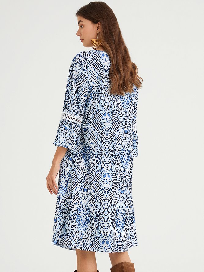 Printed Casual Short Sleeve Woven Dress