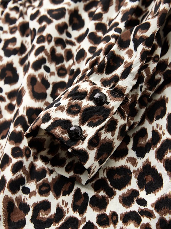 Leopard A-Line Casual V Neck Leopard Weaving Dress