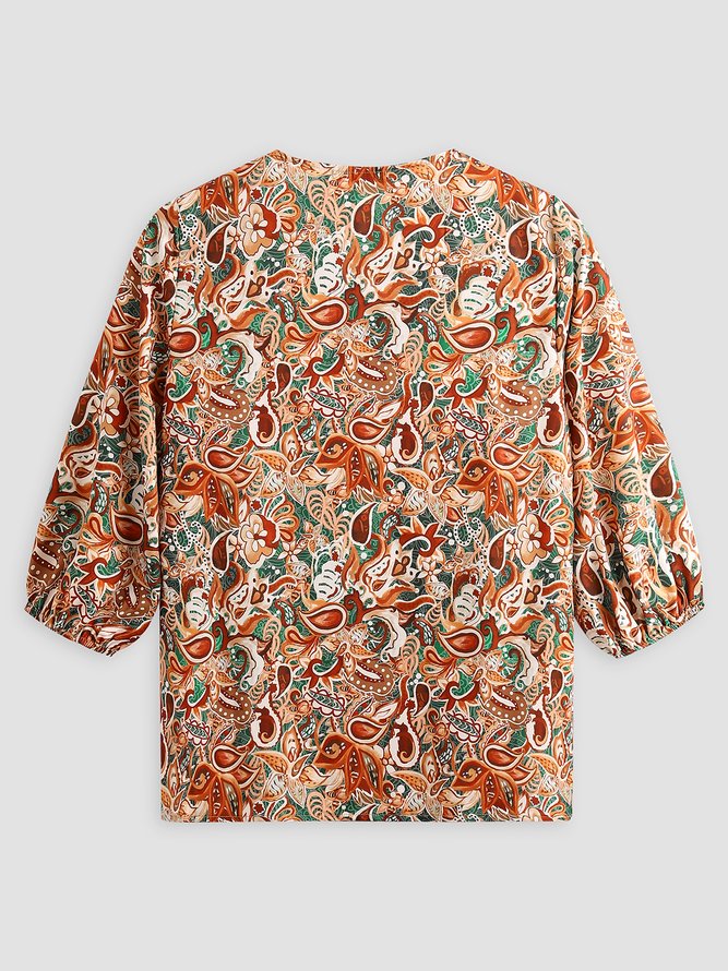 Casual Cotton Blends Paisley Short sleeve tops
