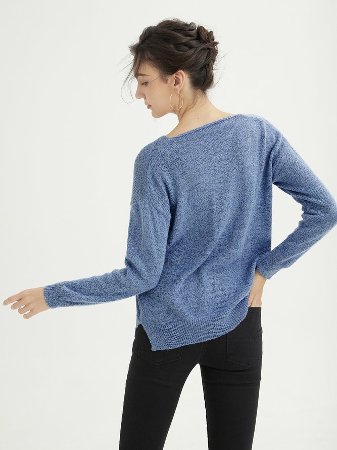 Long Sleeve V Neck Cotton-Blend Sweater