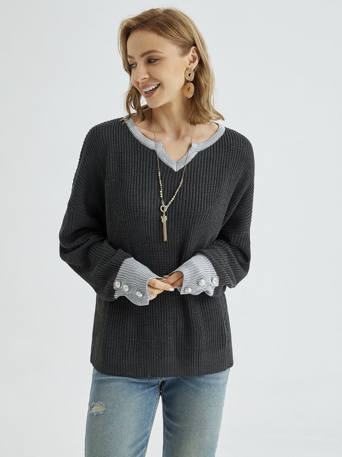 Decorative Buttons Acrylic Solid Casual Sweater