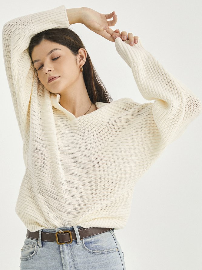 Long Sleeve Shirt Collar Sweet Knitted Sweater