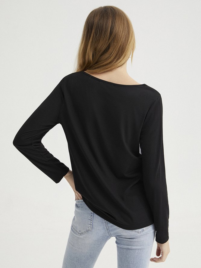 Color Block Autumn Casual Buttoned Natural Jersey Loose Regular Medium Elasticity T-shirt for Women